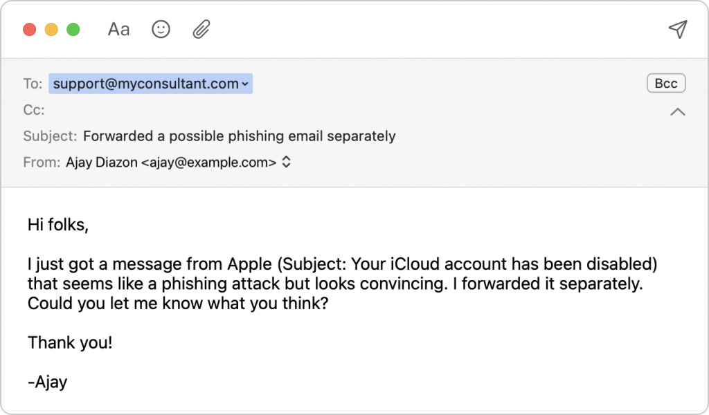 When Asking about Phishing Email, Make Sure to Write Separately Too