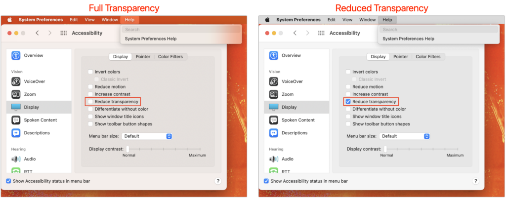 Use Reduce Transparency for a Consistently Colored macOS Interface