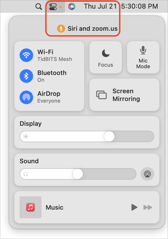 What’s That Little Orange Dot by Control Center in macOS 12 Monterey?