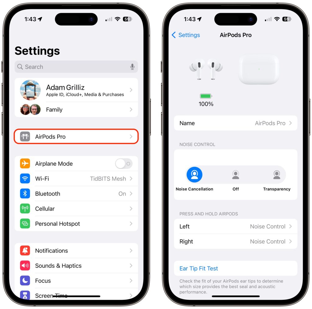 Adjust AirPods Options in the Settings App