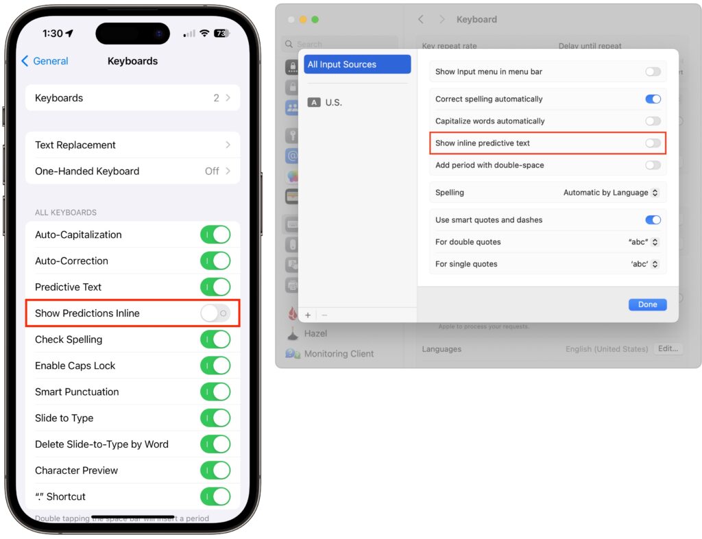 Disabling Inline Text Prediction on Apple Devices