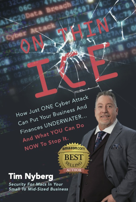 Cover of the book “On Thin Ice” with a digital design theme focused on cybersecurity and the dark web.